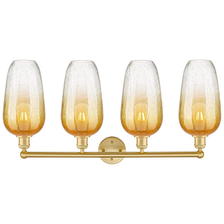 Image 2 Edison Brookhaven Flute 34"W 4 Light Gold Vanity Light w/ Amber Shade more views