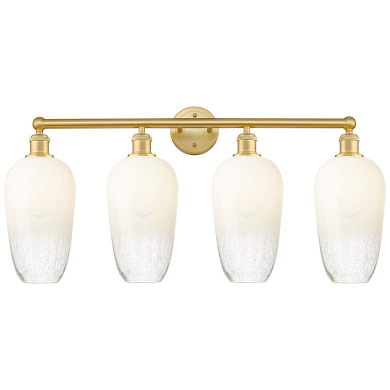 Image 1 Edison Brookhaven Flute 34"W 4 Light Gold Vanity Light w/ Opal Shade