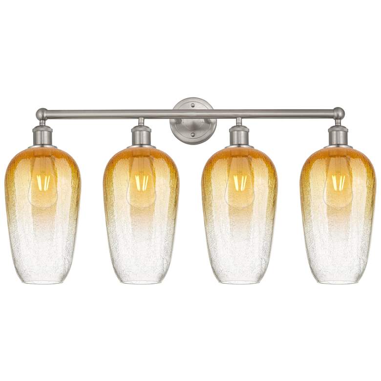 Image 1 Edison Brookhaven Flute 34"W 4 Light Nickel Bath Light w/ Amber Shade