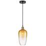 1_Edison Brookhaven Flute 7"W Black Brass Cord Pendant w/ Amber Shade