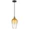 Edison Brookhaven Flute 7"W Black Brass Cord Pendant w/ Amber Shade