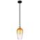 Edison Brookhaven Flute 7"W Black Brass Stem Pendant w/ Amber Shade