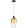 1_Edison Brookhaven Flute 7"W Black Cord Mini Pendant w/ Amber Shade
