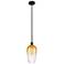 Edison Brookhaven Flute 7"W Black Stem Mini Pendant w/ Amber Shade