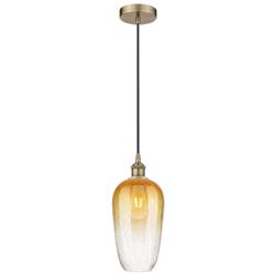 Edison Brookhaven Flute 7"W Brass Cord Mini Pendant w/ Amber Shade