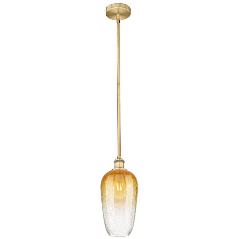 Image 1 Edison Brookhaven Flute 7"W Brushed Brass Stem Pendant w/ Amber Shade