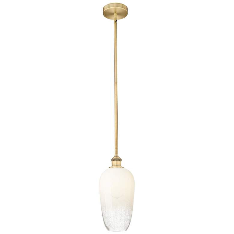 Image 1 Edison Brookhaven Flute 7"W Brushed Brass Stem Pendant w/ Opal Shade