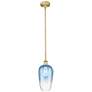 Edison Brookhaven Flute 7"W Brushed Brass Stem Pendant w/ Sapphire Shade