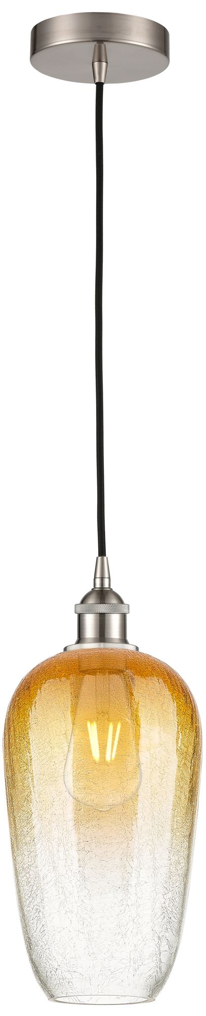 Edison Brookhaven Flute 7"W Brushed Nickel Cord Pendant w/ Amber Shade