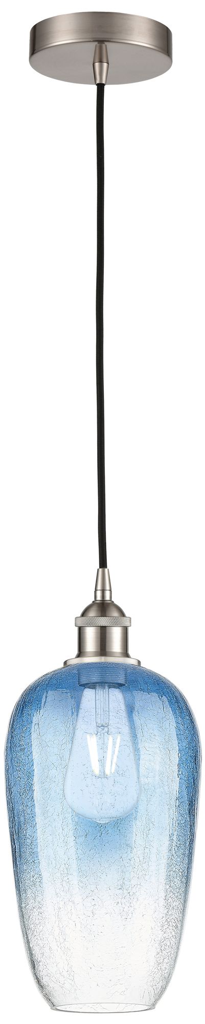 Edison Brookhaven Flute 7"W Nickel Cord Pendant w/ Sapphire Shade
