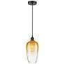 1_Edison Brookhaven Flute 7"W Oiled Bronze Cord Pendant w/ Amber Shade