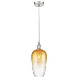 Edison Brookhaven Flute 7"W Polished Nickel Cord Pendant w/ Amber Shade