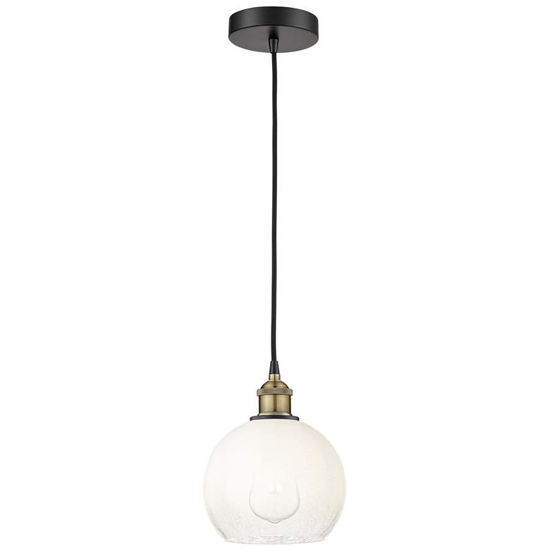 Image 1 Edison Brookhaven Globe 8"W Black Brass Cord Pendant w/ Opal Shade