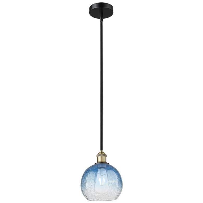 Image 1 Edison Brookhaven Globe 8"W Black Brass Stem Pendant w/ Sapphire Shade