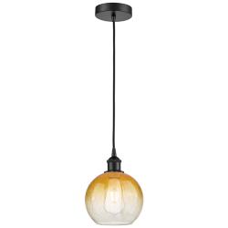 Edison Brookhaven Globe 8"W Black Cord Mini Pendant w/ Amber Shade