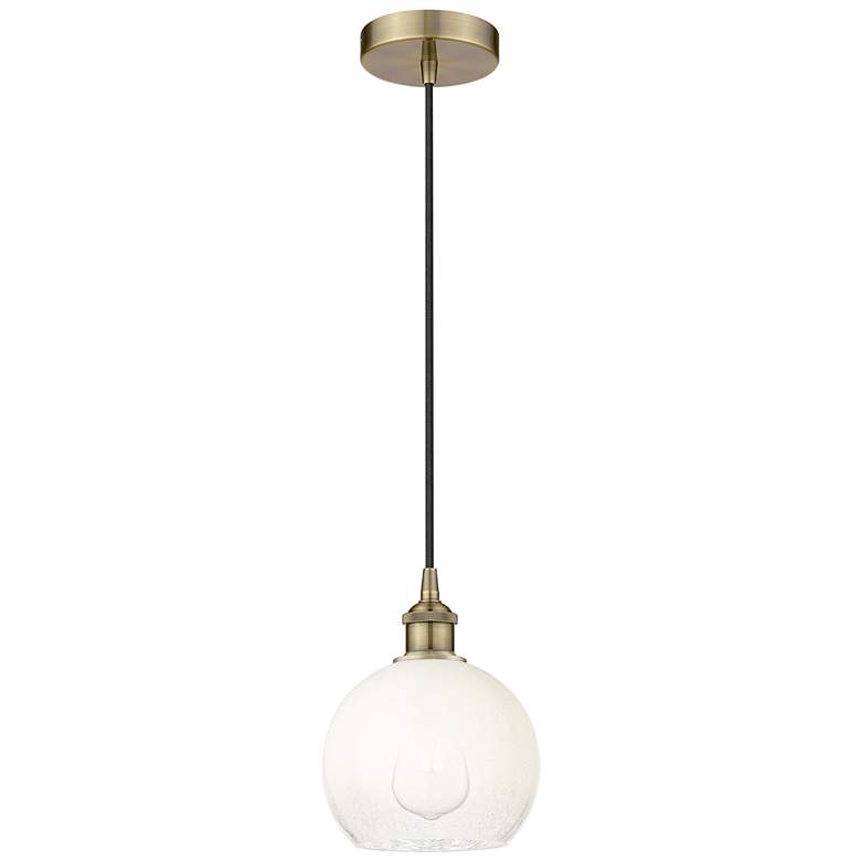 Image 1 Edison Brookhaven Globe 8"W Brass Cord Hung Mini Pendant w/ Opal Shade