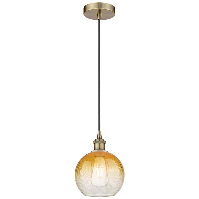 Image 1 Edison Brookhaven Globe 8"W Brass Cord Mini Pendant w/ Amber Shade