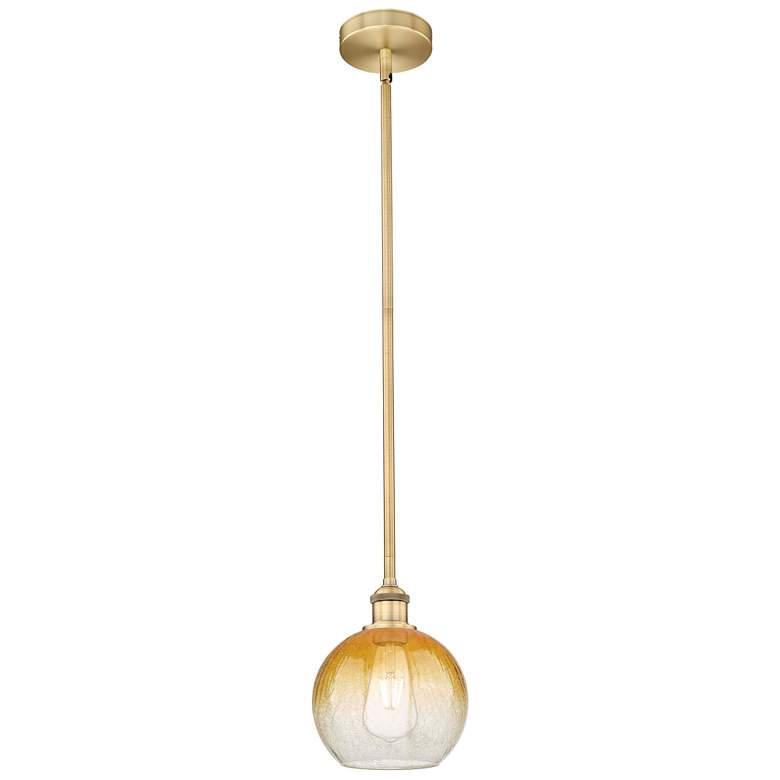 Image 1 Edison Brookhaven Globe 8"W Brushed Brass Stem Pendant w/ Amber Shade
