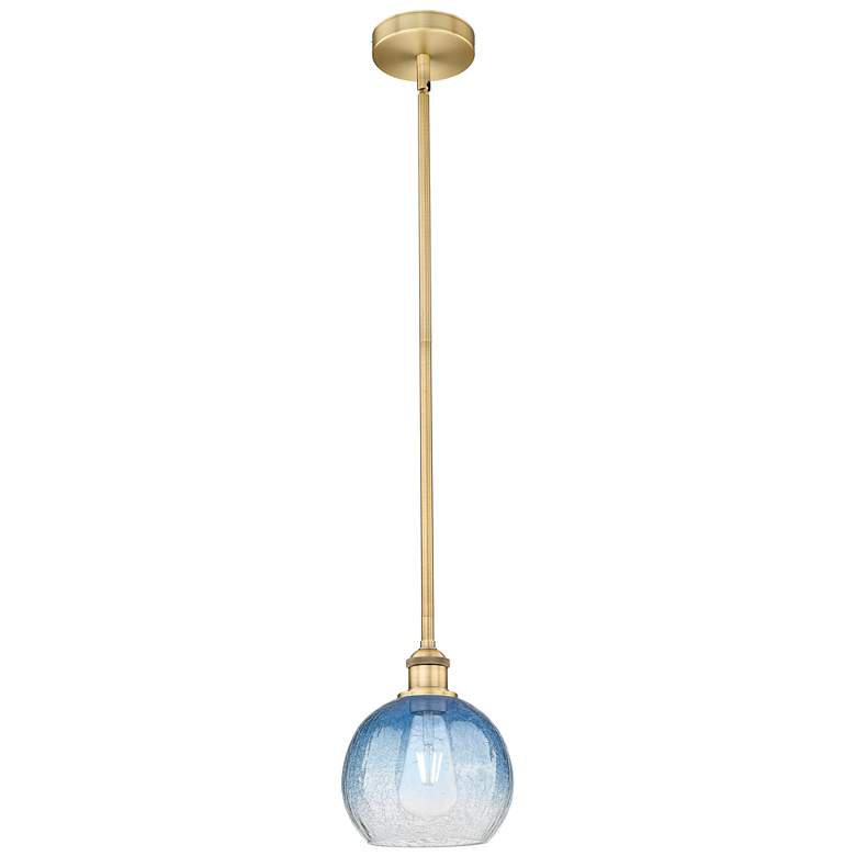 Image 1 Edison Brookhaven Globe 8"W Brushed Brass Stem Pendant w/ Sapphire Shade