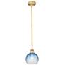Edison Brookhaven Globe 8"W Brushed Brass Stem Pendant w/ Sapphire Shade