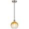 Edison Brookhaven Globe 8"W Brushed Nickel Cord Pendant w/ Amber Shade
