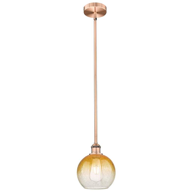 Image 1 Edison Brookhaven Globe 8"W Copper Stem Mini Pendant w/ Amber Shade