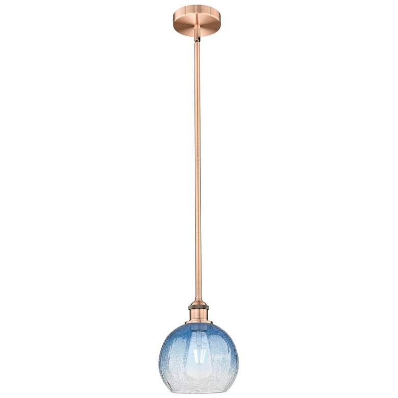 Image 1 Edison Brookhaven Globe 8"W Copper Stem Mini Pendant w/ Sapphire Shade