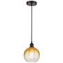 Edison Brookhaven Globe 8"W Oiled Bronze Cord Pendant w/ Amber Shade