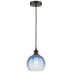 Edison Brookhaven Globe 8"W Oiled Bronze Cord Pendant w/ Sapphire Shade