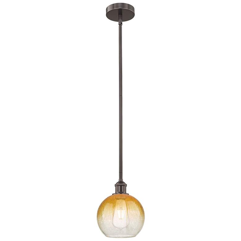 Image 1 Edison Brookhaven Globe 8"W Oiled Bronze Stem Pendant w/ Amber Shade