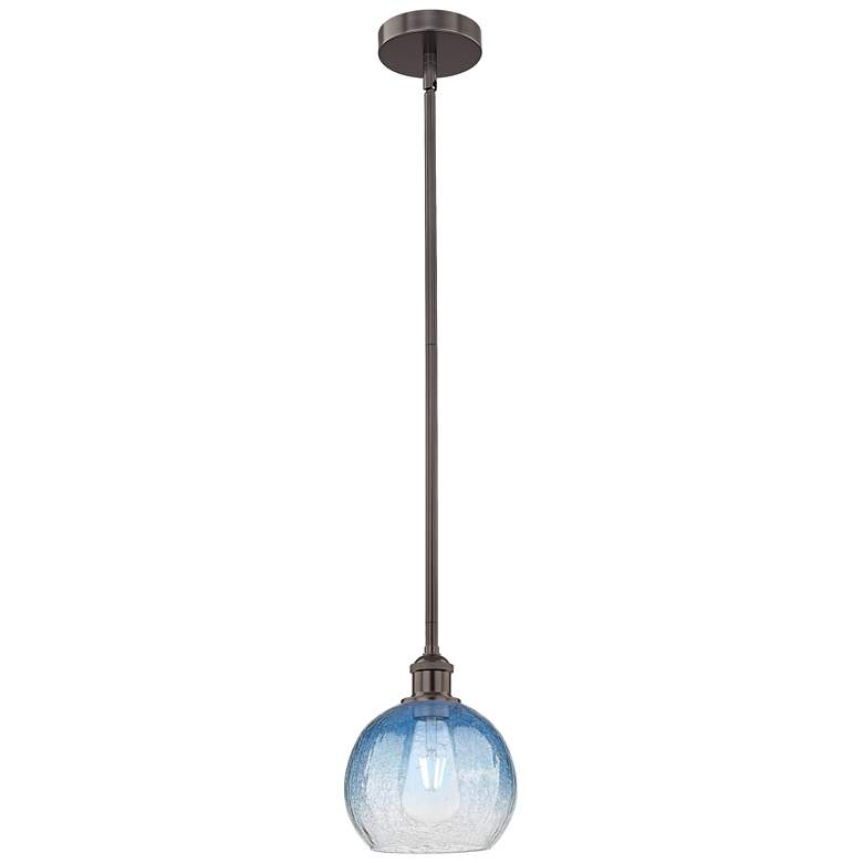 Image 1 Edison Brookhaven Globe 8"W Oiled Bronze Stem Pendant w/ Sapphire Shade