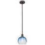 Edison Brookhaven Globe 8"W Oiled Bronze Stem Pendant w/ Sapphire Shade