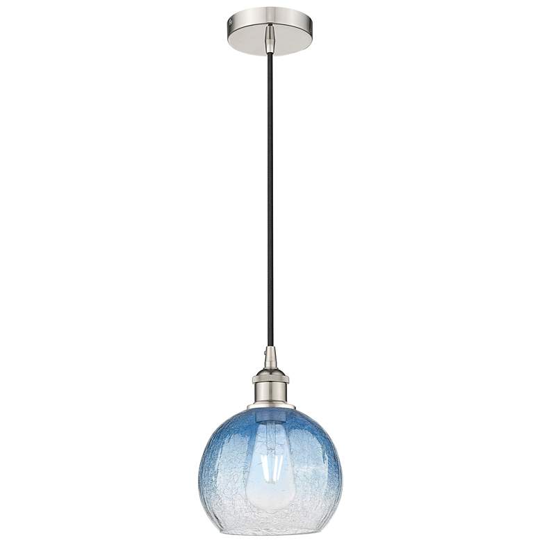 Image 1 Edison Brookhaven Globe 8"W Polished Nickel Cord Pendant w/ Sapphire Shade