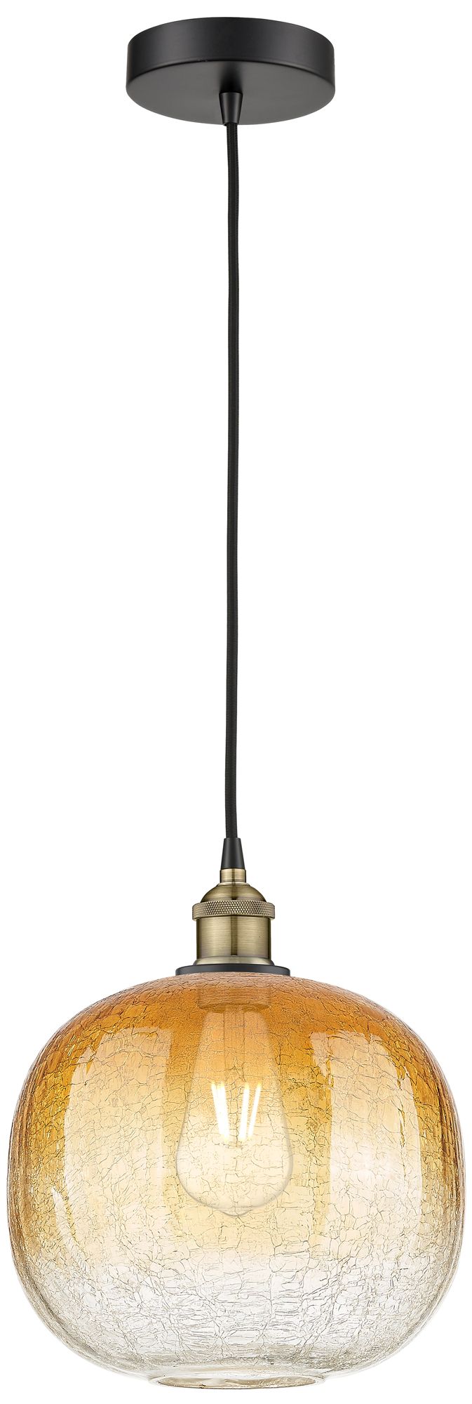 Edison Brookhaven Sphere 11"W Black Brass Cord Pendant w/ Amber Shade