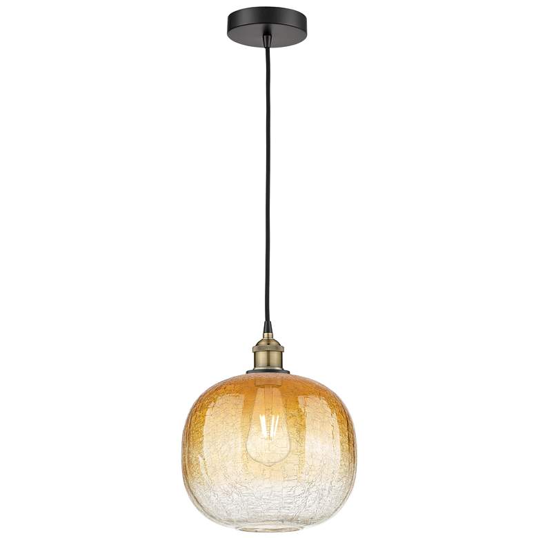 Image 1 Edison Brookhaven Sphere 11"W Black Brass Cord Pendant w/ Amber Shade