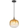 1_Edison Brookhaven Sphere 11"W Black Brass Cord Pendant w/ Amber Shade