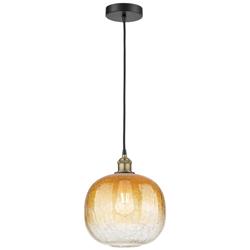 Edison Brookhaven Sphere 11"W Black Brass Cord Pendant w/ Amber Shade