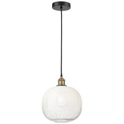 Edison Brookhaven Sphere 11"W Black Brass Cord Pendant w/ Opal Shade