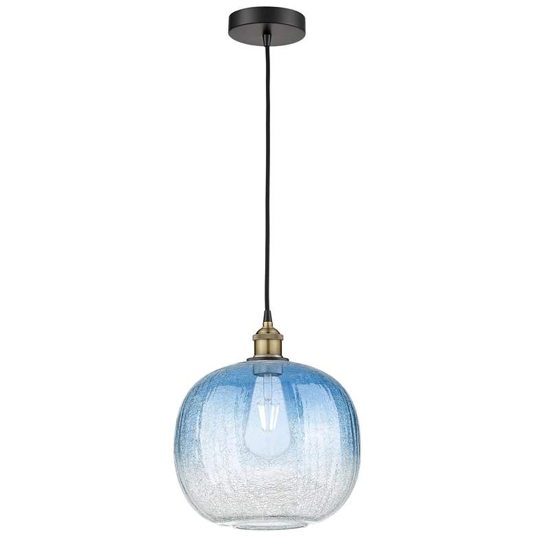 Image 1 Edison Brookhaven Sphere 11"W Black Brass Cord Pendant w/ Sapphire Shade