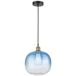 Edison Brookhaven Sphere 11"W Black Brass Cord Pendant w/ Sapphire Shade