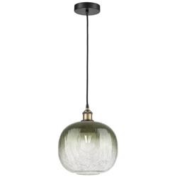 Edison Brookhaven Sphere 11"W Black Brass Cord Pendant w/ Slate Shade