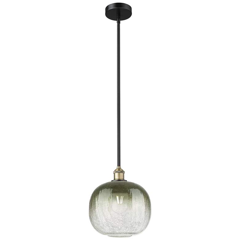 Image 1 Edison Brookhaven Sphere 11"W Black Brass Stem Pendant w/ Slate Shade