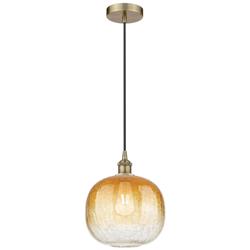 Edison Brookhaven Sphere 11"W Brass Cord Mini Pendant w/ Amber Shade