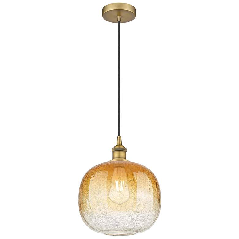Image 1 Edison Brookhaven Sphere 11"W Brushed Brass Cord Pendant w/ Amber Shade
