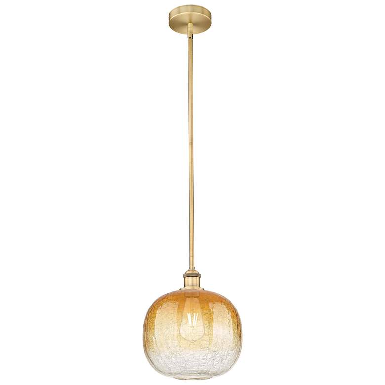 Image 1 Edison Brookhaven Sphere 11"W Brushed Brass Stem Pendant w/ Amber Shade