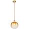 Edison Brookhaven Sphere 11"W Brushed Brass Stem Pendant w/ Amber Shade