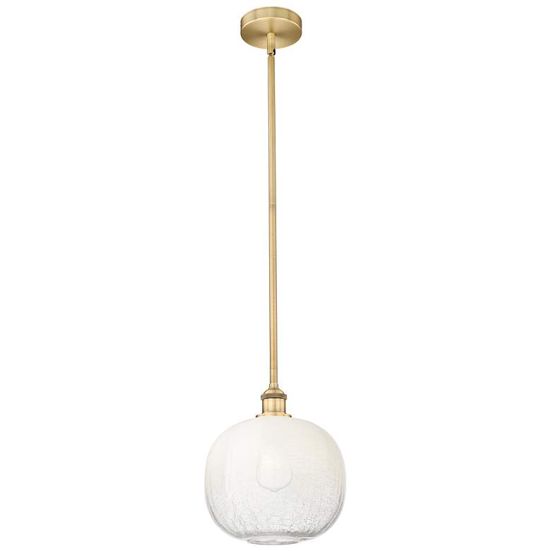 Image 1 Edison Brookhaven Sphere 11"W Brushed Brass Stem Pendant w/ Opal Shade