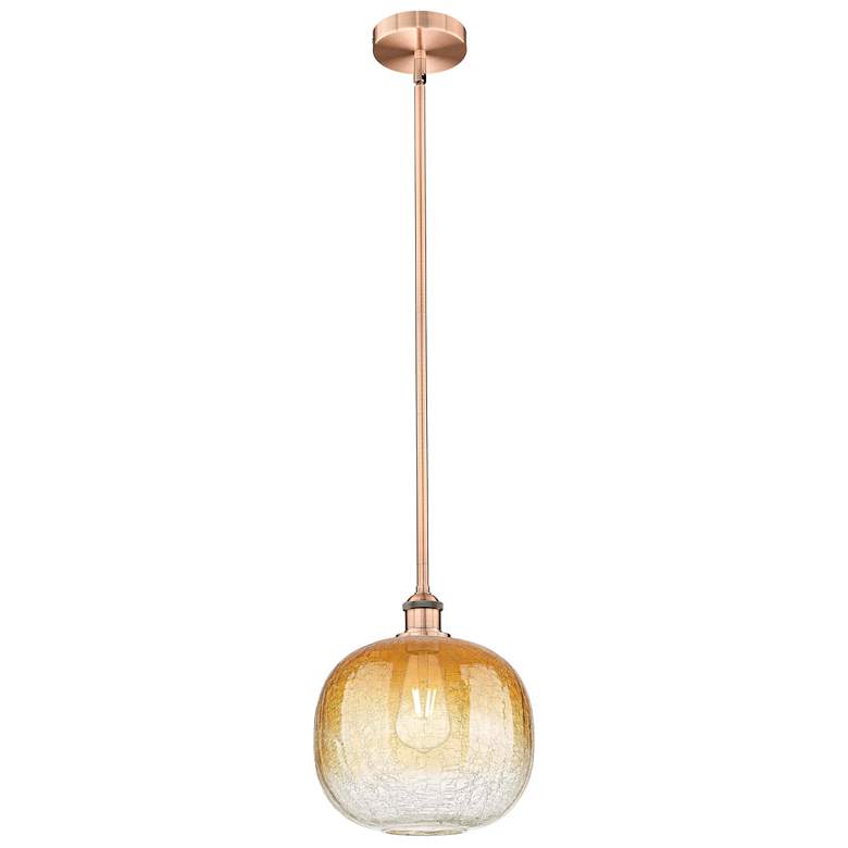 Image 1 Edison Brookhaven Sphere 11"W Copper Stem Mini Pendant w/ Amber Shade