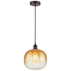 Edison Brookhaven Sphere 11"W Oiled Bronze Cord Pendant w/ Amber Shade