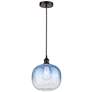 1_Edison Brookhaven Sphere 11"W Oiled Bronze Cord Pendant w/ Sapphire Shade